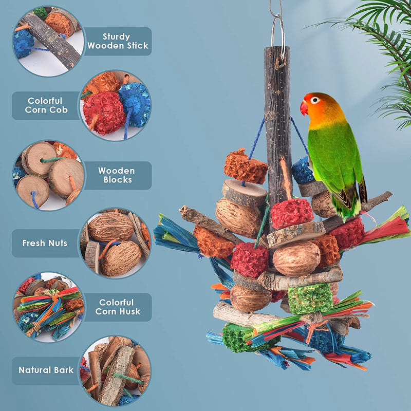 Bissap Bird Chew Toys, Natural Bark Corncob Nuts Parrot Toys and Treats for Conure Cockatoo Parakeet Budgies Cockatiel Lovebirds Pets Cage Bite Toy Animals & Pet Supplies > Pet Supplies > Bird Supplies > Bird Toys Bissap   