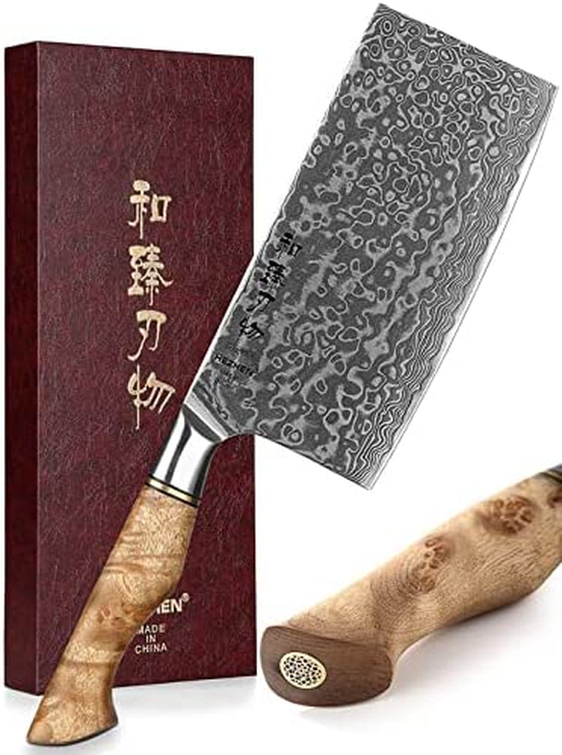 HEZHEN Chef'S Knife-Professional-8.3 Inch Damascus Steel, Kitchen Knife VG10 Gyuto Knife-Master Series Chef Cooking Tool at Home,Restaurant-Figured Sycamore Wood Handle Home & Garden > Kitchen & Dining > Kitchen Tools & Utensils > Kitchen Knives Yangjiangshi Yangdong lansheng e-commerce co.,ltd Cleaver Knife  