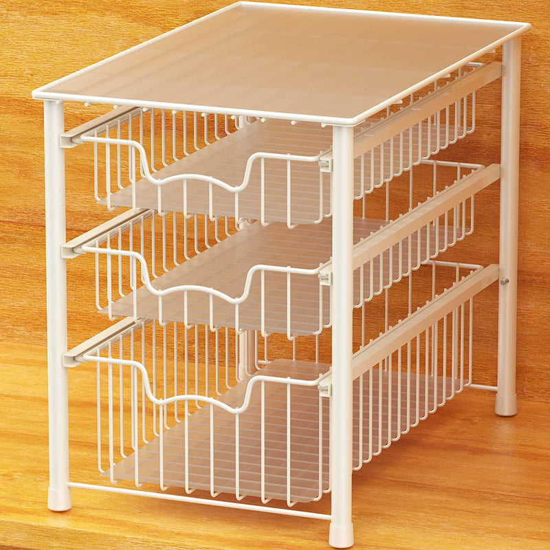 Simplehouseware Stackable 3 Tier Sliding Basket Organizer Drawer, Black Home & Garden > Household Supplies > Storage & Organization Simple Houseware White  
