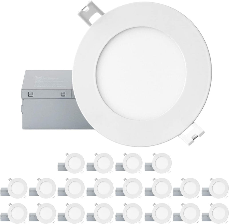 QPLUS 4Inch Dimmable LED Recessed Light, Ultra Thin Ceiling Lights with Junction Box, Canless Downlight, 10W=75W, 750LM, IC Rated, ETL, Energy Star, CSA Approved, Airtight, 5000K Day Light – 4PK Home & Garden > Lighting > Flood & Spot Lights QPLUS Black 4inch 