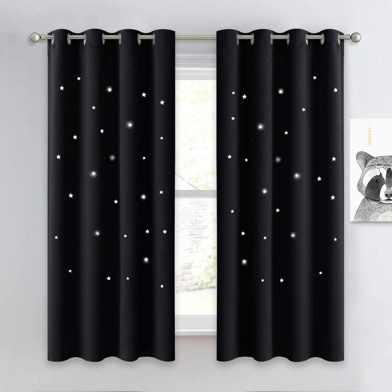 NICETOWN Magic Starry Window Drapes - Laser Cutting Stars Nap Time Blackout Window Curtains for Children'S Room, Nursery, Themed Home, Space-Lovers Decor (W42 X L63 Inches, 2 Pack, Black) Home & Garden > Decor > Window Treatments > Curtains & Drapes NICETOWN Jet Black W52 x L63 