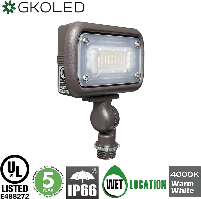 15W Outdoor LED Flood Security Lights, Waterproof Landscape Lighting, 50W PSMH Equivalent, 1500 Lumens, 4000K Cool White, 1/2" Adjustable Knuckle, Ul-Listed, 5 Years Warranty
