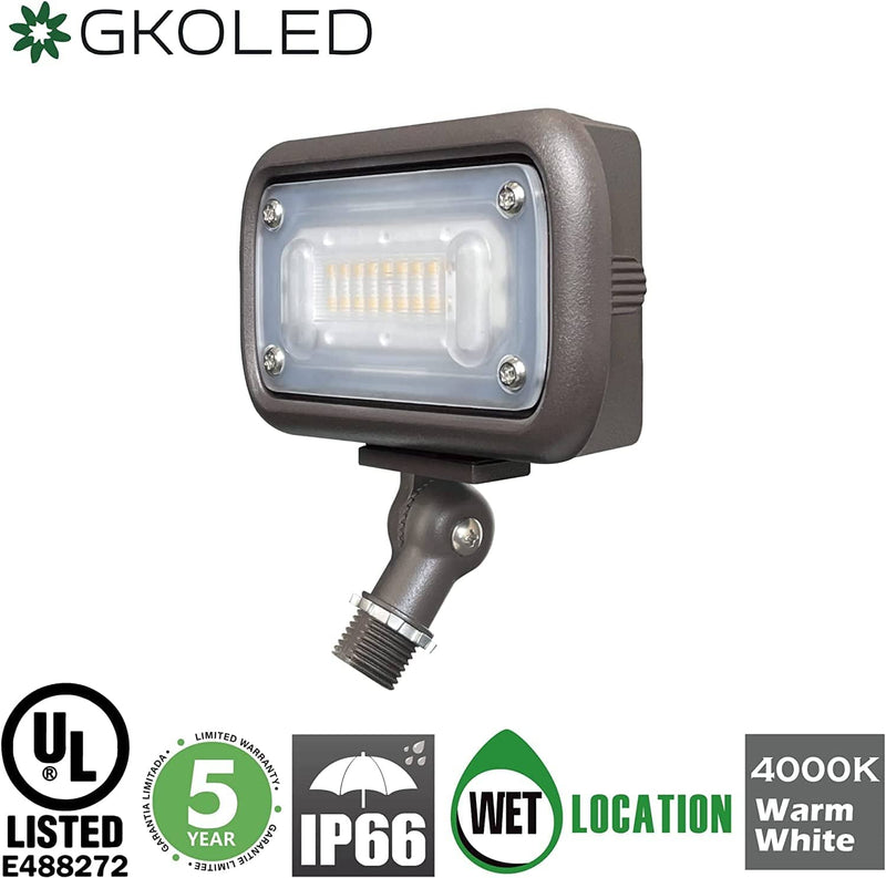 15W Outdoor LED Flood Security Lights, Waterproof Landscape Lighting, 50W PSMH Equivalent, 1500 Lumens, 4000K Cool White, 1/2" Adjustable Knuckle, Ul-Listed, 5 Years Warranty