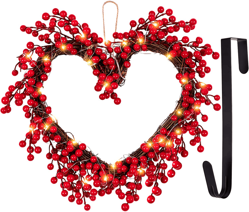 16.5” Valentines Day Decorations - Valentine Wreaths for Front Door Decor Home Porch Gifts + Wreath Hanger + String Light (Batteries Not Included) Home & Garden > Decor > Seasonal & Holiday Decorations Eternity sky   