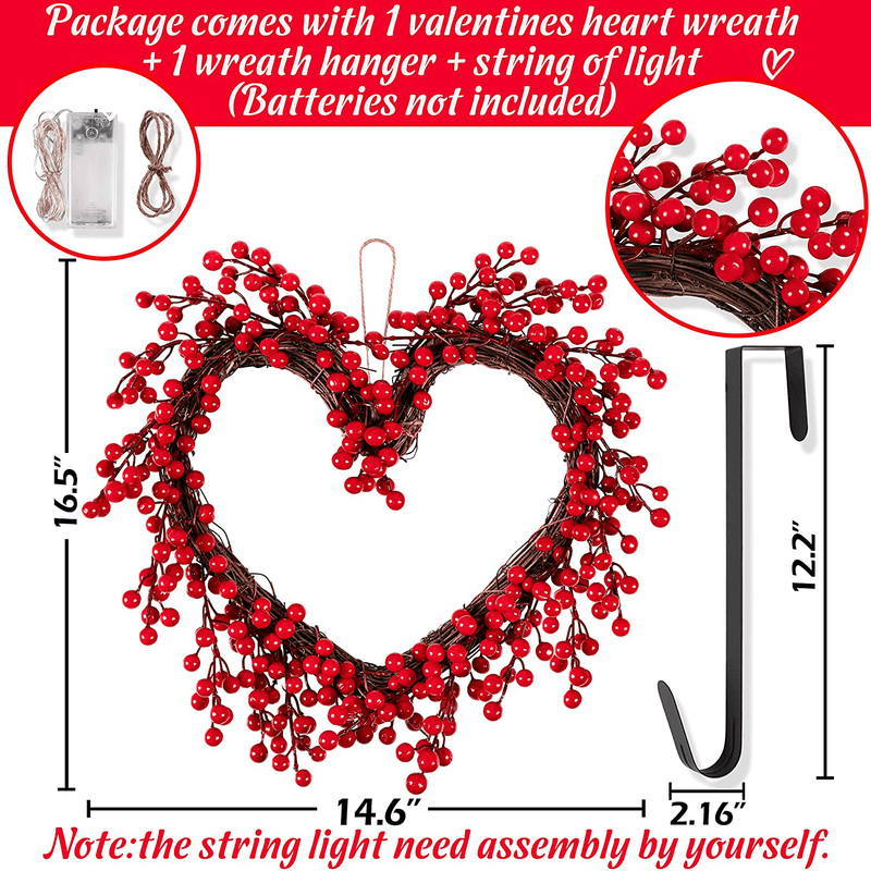 16.5” Valentines Day Decorations - Valentine Wreaths for Front Door Decor Home Porch Gifts + Wreath Hanger + String Light (Batteries Not Included) Home & Garden > Decor > Seasonal & Holiday Decorations Eternity sky   