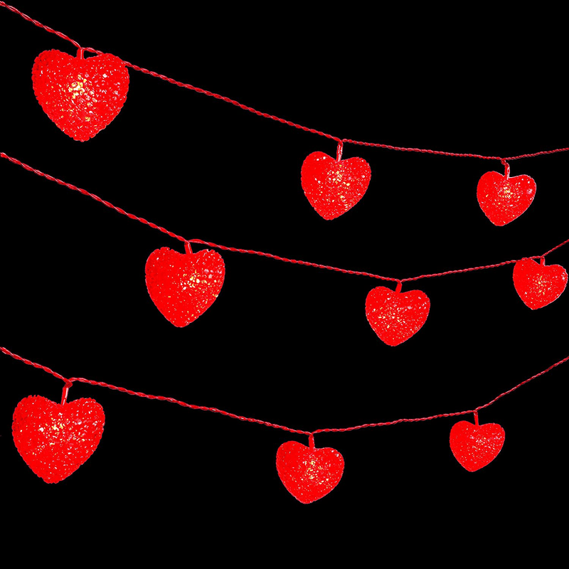 16 Feet/ 5 M 20 LED Red Heart String Lights Valentine'S Day Heart Plastic Light Set Battery Operated Fairy String Lights for Valentines, Wedding, Christmas, Birthday Party Decor Home & Garden > Decor > Seasonal & Holiday Decorations Mudder   