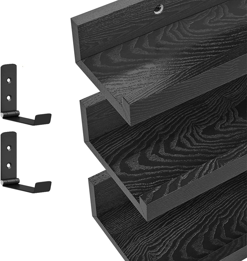 16 Inch Black Floating Shelves - Set of 3 Photo Ledge Wall Mounted Shelves with Invisible Brackets - Floating Shelves Black for Bedroom, Living Room, Bathroom, Kitchen, Office - 3 Different Sizes Furniture > Shelving > Wall Shelves & Ledges Pantric   