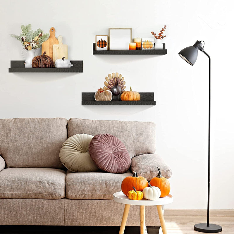 16 Inch Black Floating Shelves - Set of 3 Photo Ledge Wall Mounted Shelves with Invisible Brackets - Floating Shelves Black for Bedroom, Living Room, Bathroom, Kitchen, Office - 3 Different Sizes Furniture > Shelving > Wall Shelves & Ledges Pantric   