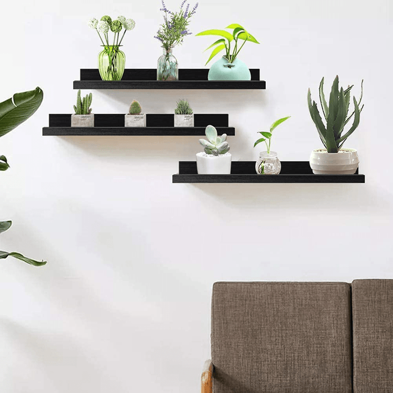 16 Inch Black Floating Shelves Set of 3, Picture Ledge Wall Mount Shelf for Bedroom, Living Room, Office, Kitchen