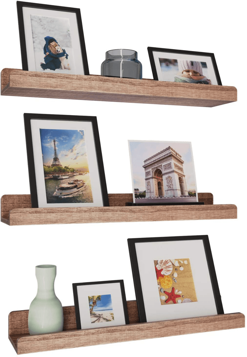 16 inch Floating Shelves for Wall Set of 3 - Rustic Wall Mounted Picture Ledge Shelf for Living Room, Kitchen, Bedroom, Bathroom Home Decor Display (Paulownia Wood)