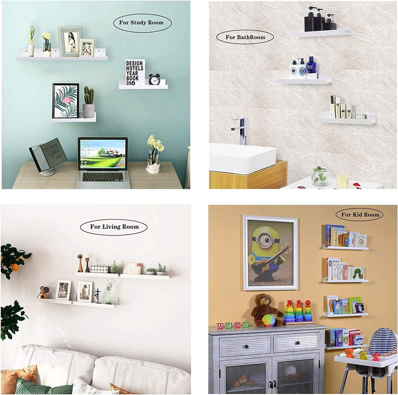 16 Inch Picture Display Floating Shelves,Wall Mounted Ledge Shelf 4 Pack ,Photo Ledge Storage Floating Shelf for Kids Room ,Entryway,Nursery,Living Room,Kitchen Room Furniture > Shelving > Wall Shelves & Ledges SISI   