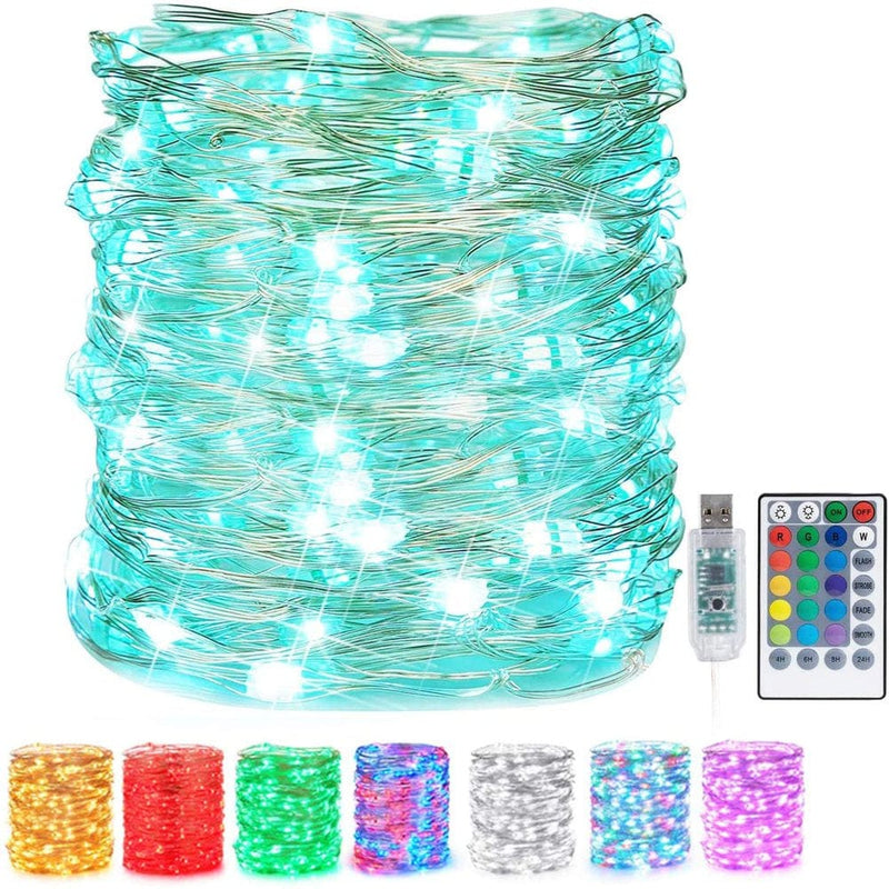 16 Multi Color Changing Fairy Lights USB Powered with Remote Control, 33Ft 100 RGB LED Bright Silver Wire Starry String Lights for Christmas Tree, Wedding Party, Indoor, Garden, Bedroom Holiday Décor Home & Garden > Decor > Seasonal & Holiday Decorations QiShi 33Ft-100LED Multicolor-1PACK 