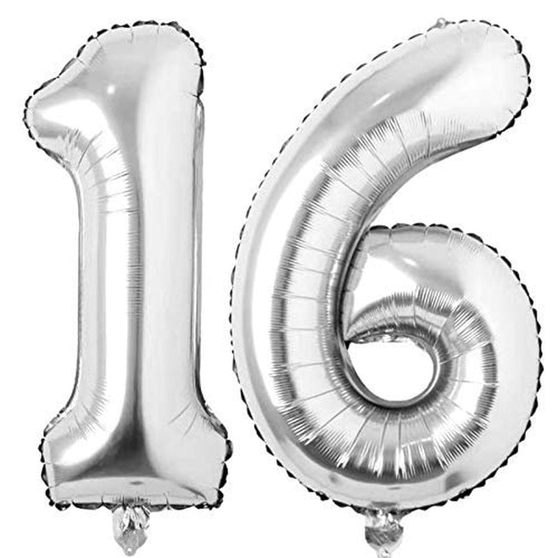 16 Number Balloons Silver Giant Jumbo Big Large Number 16 Foil Mylar Balloons for Sweet 16Th Birthday Party Supplies 16 Anniversary Events Decorations