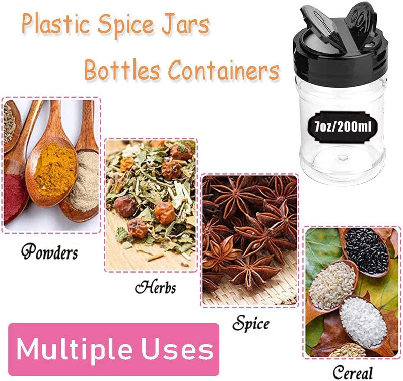 16 Pack 7Oz Clear Plastic Spice Jars,Storage Container Bottle Containers with Black Cap,Perfect for Storing Spice,Herbs and Powders,Provide Chalkboard Labels and Chalk Marker Home & Garden > Decor > Decorative Jars Baaxxango   