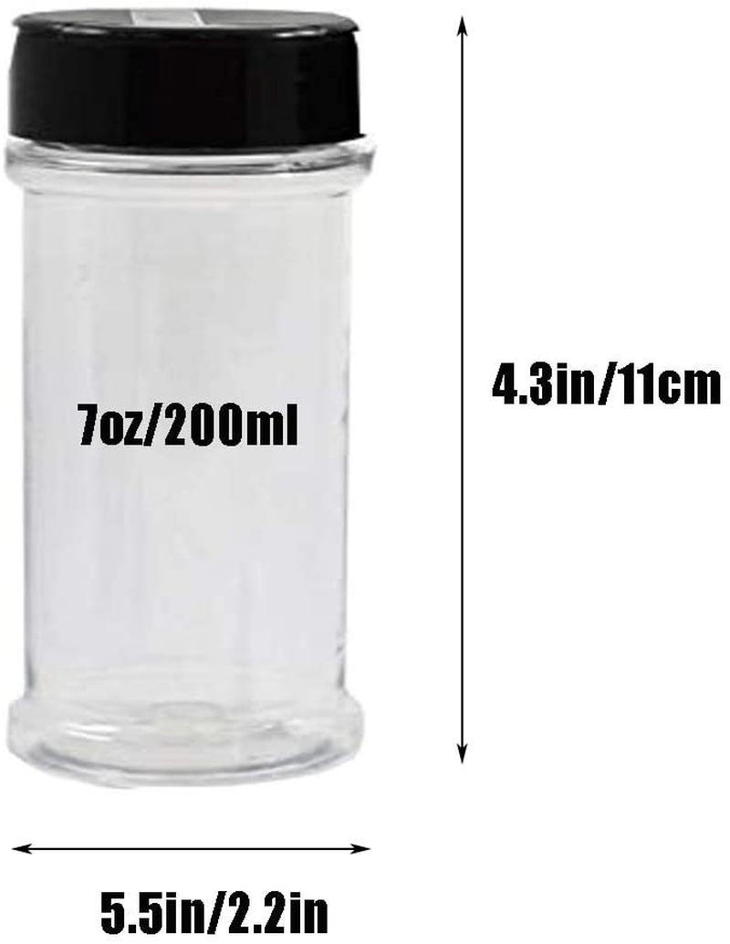 16 Pack 7oz Clear Plastic Spice Jars Storage Container Bottle Containers with Black Cap Perfect for Storing Spice,Herbs and Powders(Provide chalkboard labels,Chalk Marker)