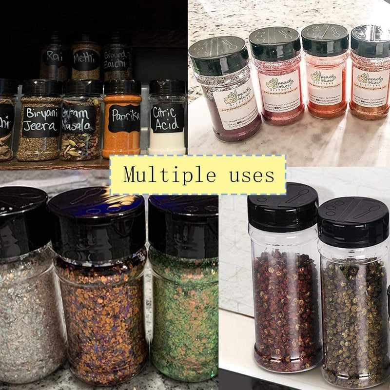16 Pack 7Oz Clear Plastic Spice Jars with Black Shaker Lids,Round Seasoning Containers with Chalkboard Labels,Chalk Marker,Storage Bottle Organizers for Storing Spice,Herbs and Glitter Home & Garden > Decor > Decorative Jars Qiuttnqn   