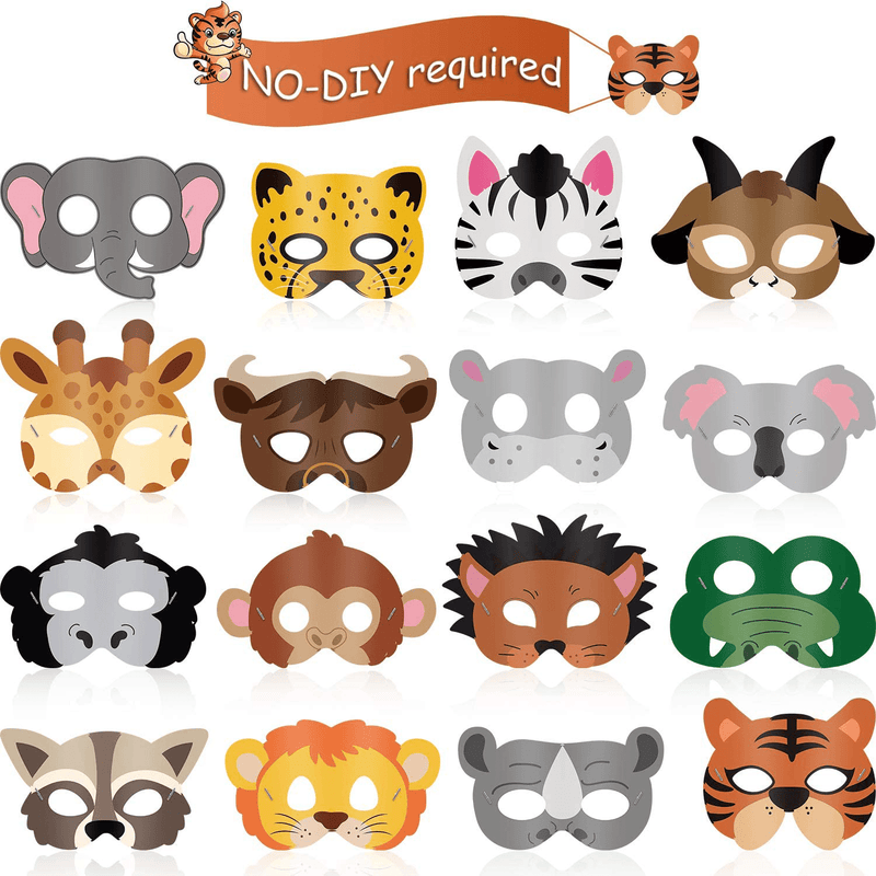 16 Piece Animal Masks Animal Costume Party Favors with 16 Different Animal Face for Petting Zoo Farmhouse Jungle Safari Theme Birthday Party Halloween Masks Dress-Up Party Supplies