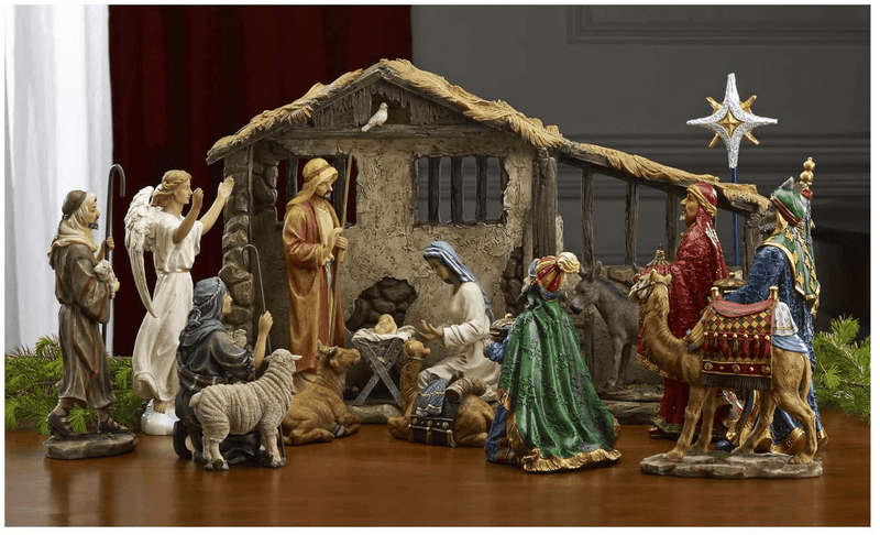 16 Piece Deluxe Edition Christmas Nativity Set with Real Frankincense Gold and Myrrh - 10 inch Scale Home & Garden > Decor > Seasonal & Holiday Decorations& Garden > Decor > Seasonal & Holiday Decorations THREE KINGS GIFTS THE ORIGINAL GIFTS OF CHRISTMAS 14 inch  