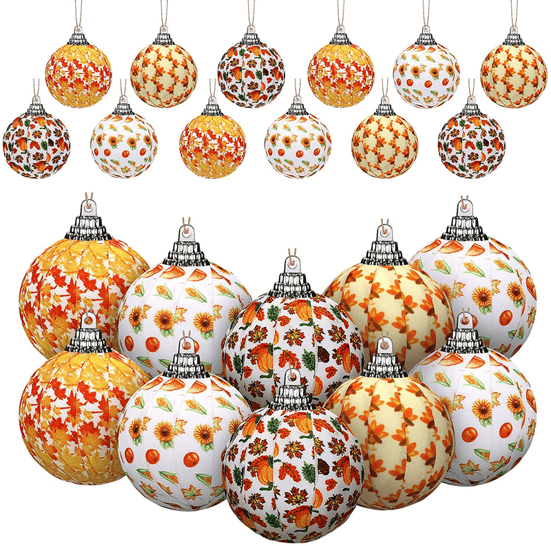 16 Pieces Small Tree Fall Thanksgiving Ornament Fall Tree Ornaments Fabric Wrapped Hanging Ball Maple Leaf Pumpkin Fabric Covered Ornaments Fall Hanging Ornaments for Small Tree (Delicate Style) Home & Garden > Decor > Seasonal & Holiday Decorations& Garden > Decor > Seasonal & Holiday Decorations Tatuo Classic Style  