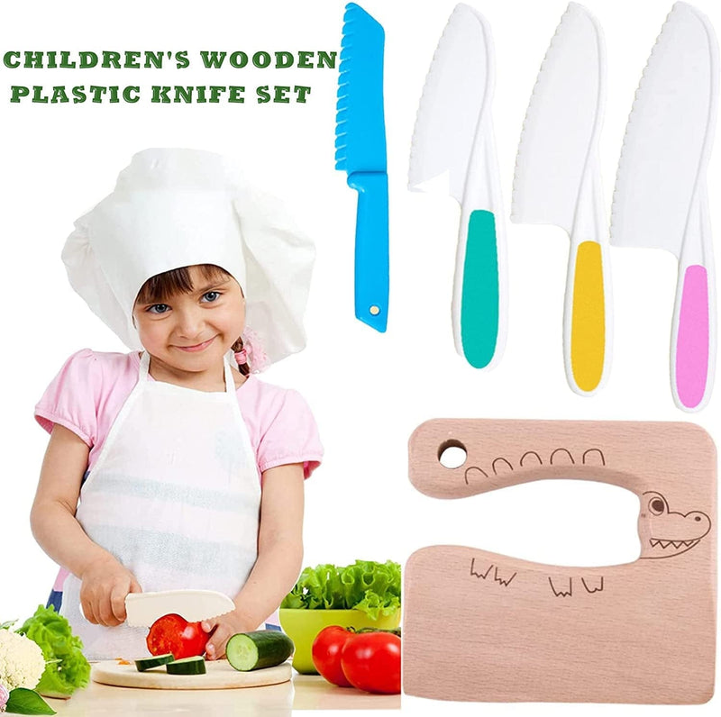 16 Pieces Wooden Kids Kitchen Knife Set for Real Cooking, Kids Safe Knives for Cooking, Crinkle Cutter, Sandwich Cutter Gloves Montessori Kitchen Tools