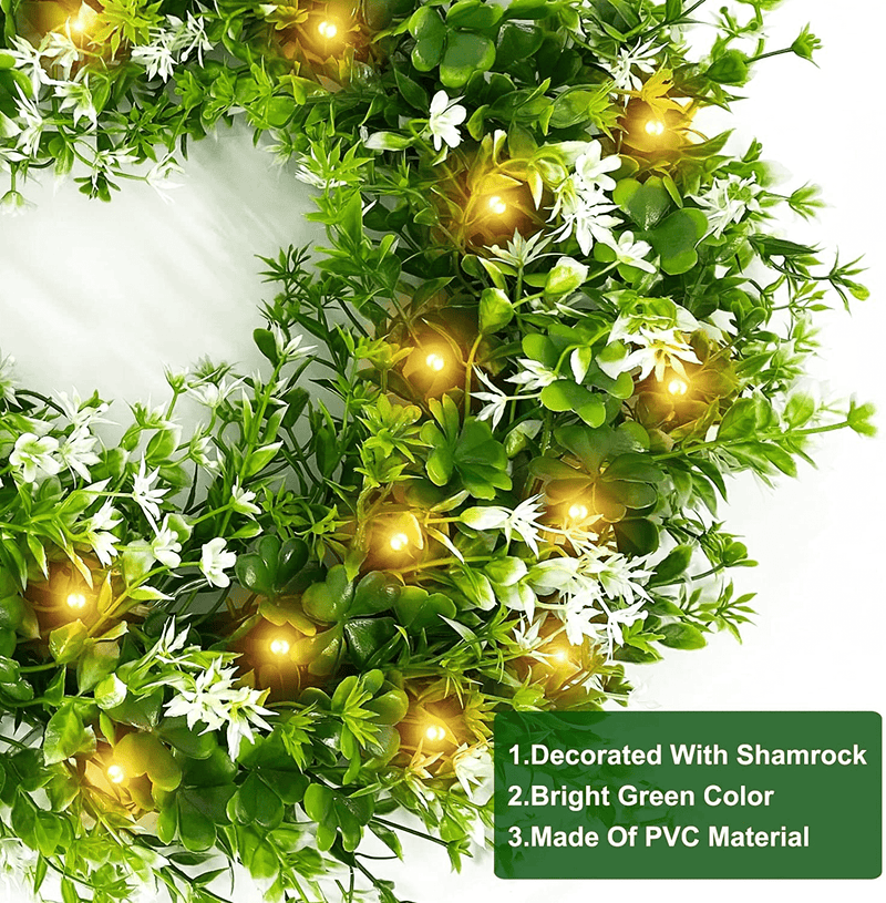 16" St. Patrick'S Day Shamrocks Wreath for Front Door Decoration, 20 Warm Lights Clover Battery Operated Spring Artificial Green Wreath Greenery Irish St. Patrick'S Day Decoration Wall Window Porch Arts & Entertainment > Party & Celebration > Party Supplies TURNMEON   