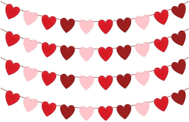 Felt Heart Banner for Mother'S Day Valentine'S Day Decor, 40-Pack - No DIY, Red Heart Garland, for Night Romantic Decoration Home & Garden > Decor > Seasonal & Holiday Decorations Sulobom Red+Pink-40  