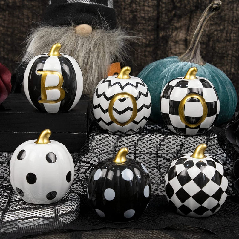 DAZONGE Halloween Decorations Indoor - Set of 6 Ceramic Halloween Pumpkin Decor - Assorted Black and White Boo Pumpkins for Fall Halloween Autumn Home Decor  Dazonge   