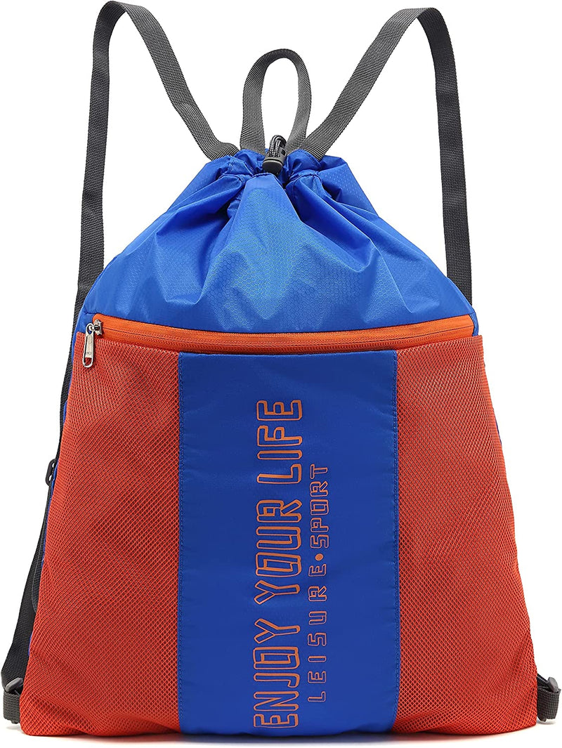Mairle Light Weight Yoga Gym Sack Drawstring Bag Sports Backpack Outdoor Daypack for Men & Women Home & Garden > Household Supplies > Storage & Organization Mairle Blue/Orange  