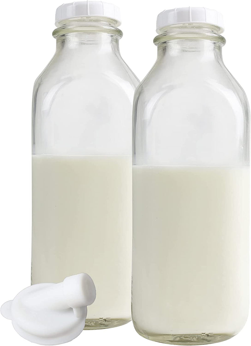 The Dairy Shoppe 1 Ltr. (33.8 Oz.) Glass Milk Bottle Vintage Style with Cap & NEW Pour Spout! (2 Pack) Home & Garden > Decor > Decorative Jars Shenandoah Homestead Supply   