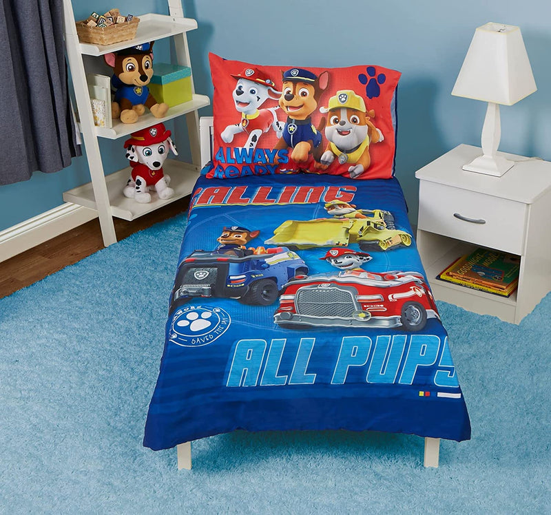 Paw Patrol Calling All Pups 4-Piece Toddler Bedding Set - Includes Quilted Comforter, Fitted Sheet, Top Sheet, and Pillow Case, 28" X 52"(Pack of 1)
