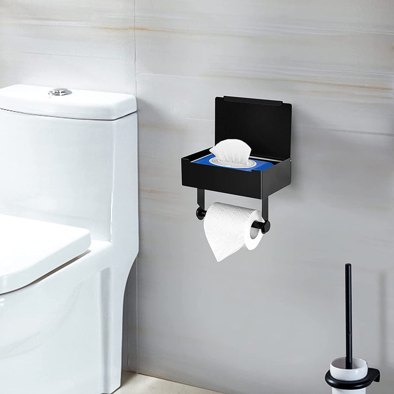 Nedechom Black Toilet Paper Holder with Storage，Flushable Wipes Dispenser,Bathroom Toilet Paper Holder Stand with Shelf- Hide Your Wipes from View, Stainless Steel Wall Mount - Large Home & Garden > Household Supplies > Storage & Organization Nedechom   