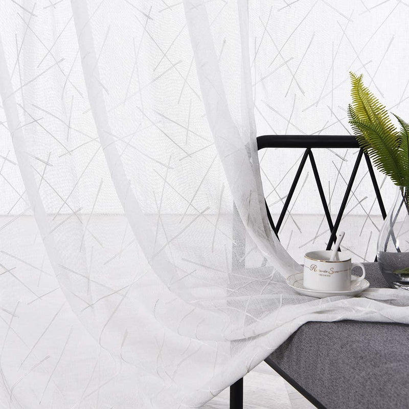 Embroidery Blue Sheer Curtains 84 Inches Long, Geometric Rod Pocket Sheer Drapes for Living Room, Bedroom, 2 Panels, 52"X84", Semi Voile Window Treatments for Yard, Patio, Villa, Parlor. Home & Garden > Decor > Window Treatments > Curtains & Drapes MYSTIC-HOME White 52"Wx84"L 