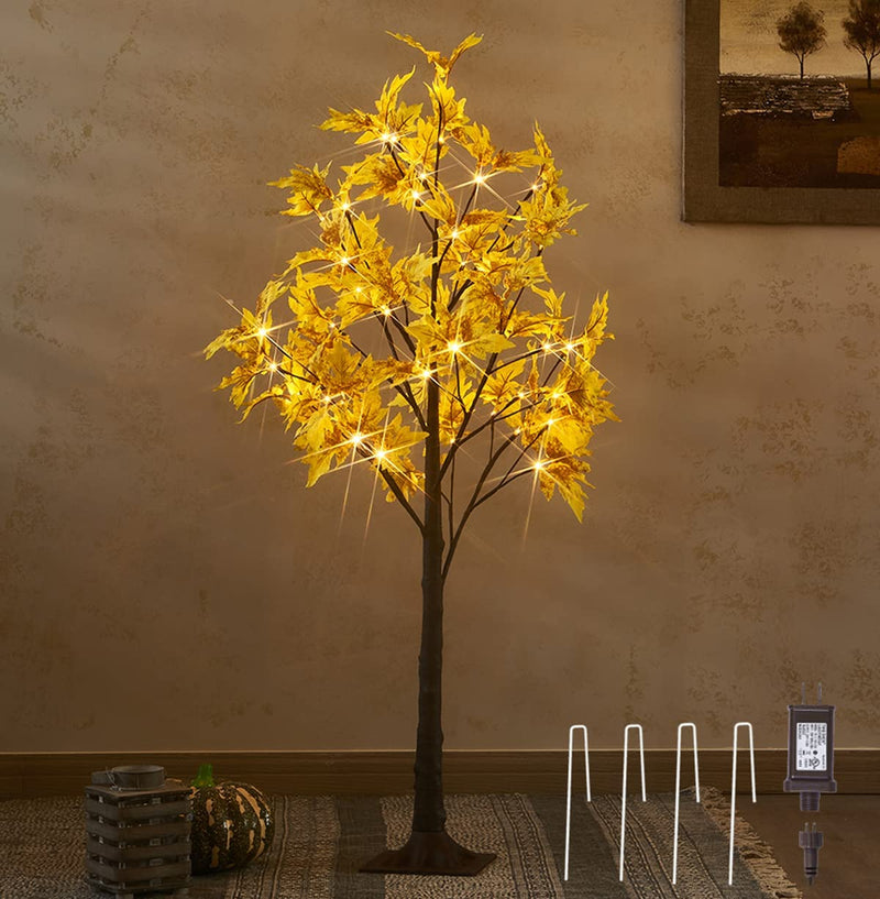 LITBLOOM Fall Tree with Lights 4FT 48 Warm White Leds, Lighted Maple Tree Plug in for Autumn Thanksgiving Harvest Fall Decoration Indoor Outdoor Sporting Goods > Outdoor Recreation > Winter Sports & Activities Hairui Decor Lights 4ft Yellow Maple  