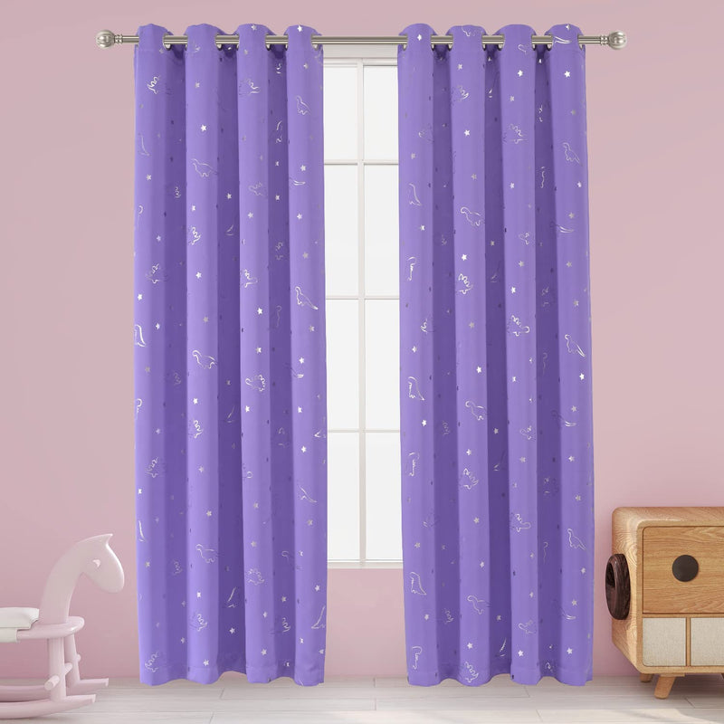 LORDTEX Dinosaur and Star Foil Print Blackout Curtains for Kids Room - Thermal Insulated Curtains Noise Reducing Window Drapes for Boys and Girls Bedroom, 42 X 84 Inch, Grey, Set of 2 Panels Home & Garden > Decor > Window Treatments > Curtains & Drapes LORDTEX Lilac 52 x 108 inch 