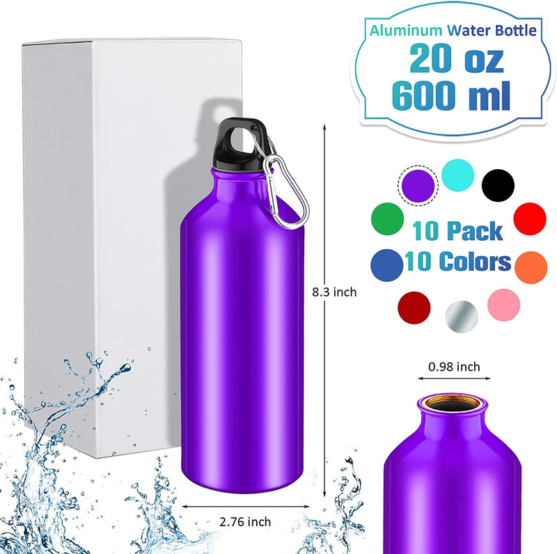 Mimorou 10 Pack Aluminum Water Bottle Lightweight Aluminum Reusable Bottles Aluminum Travel Bottles with Carabiner Leak Proof Team Water Bottles in Bulk for Gym Sports Bicycle Camping (20 Oz) Sporting Goods > Outdoor Recreation > Winter Sports & Activities Mimorou   