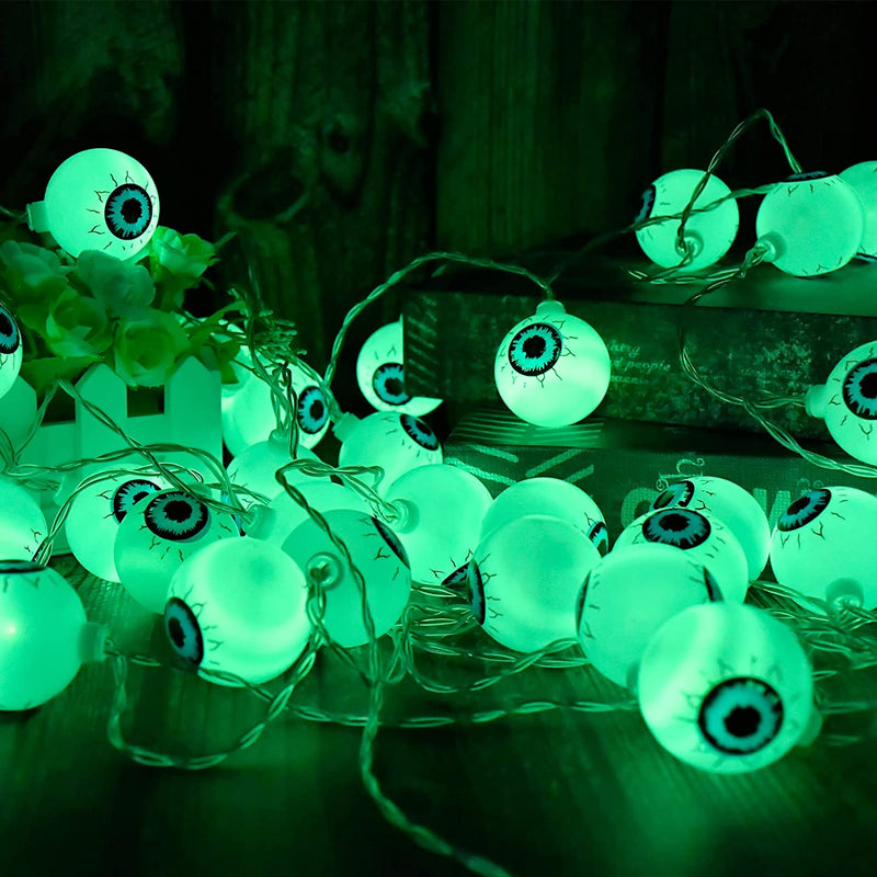 16.4FT 30 LED Halloween Decorations Eyeball String Lights Decor Clearance for Home-Battery Operated W/8 Modes Twinkle Green Lights for Indoor Outdoor Halloween Party Supplies Garden Yard Decoration