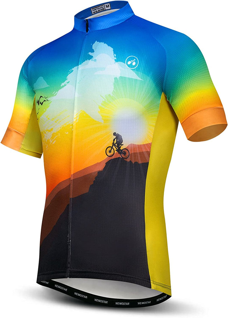 JPOJPO Men'S Cycling Jersey Bicycle Short Sleeved Bicycle Jacket with Pockets Sporting Goods > Outdoor Recreation > Cycling > Cycling Apparel & Accessories JPOJPO Blue-yellow Chest35.4-37"=Tag S 