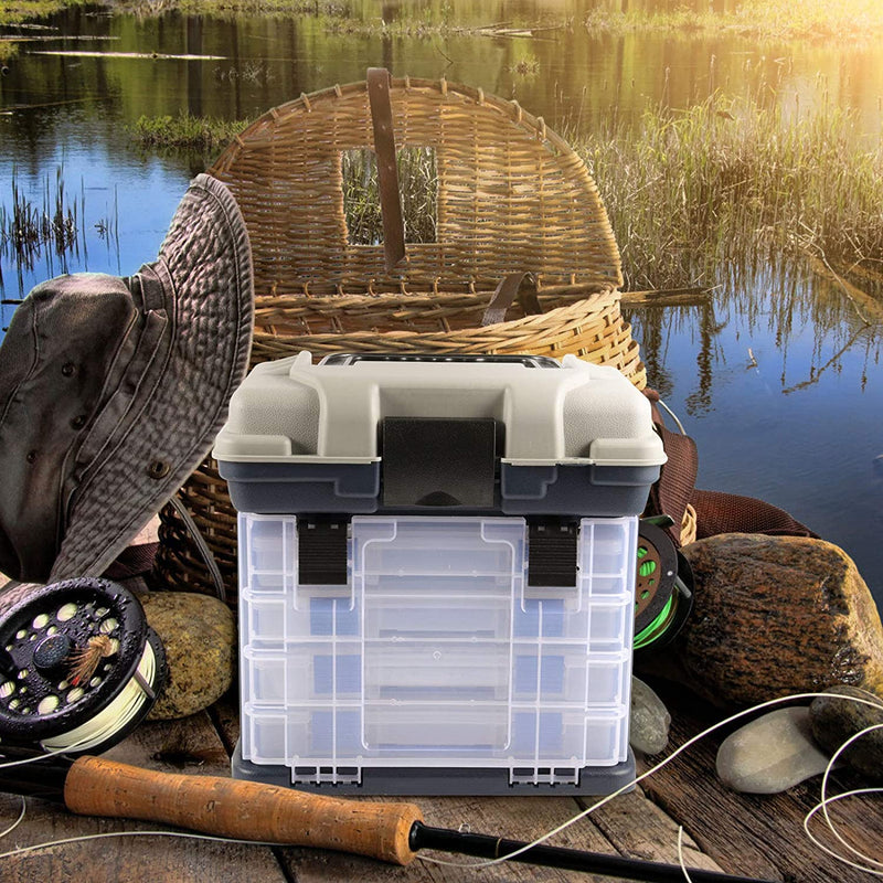 ZOENHOU 4 Layers Fishing Tackle Box, Premium Tackle Stuff Boxes Organizer Portable Fishing Stuff Storage Case for Men Women Beginner, 10 X 6.7 X 9.8 Inch