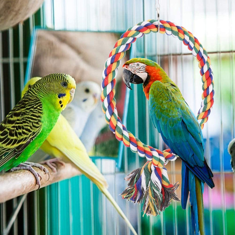 Round Circle Climbing Rings Colorful Cotton Rope Swing Pet Bird Perch Biting Standing Playing Toy Easy to Use Animals & Pet Supplies > Pet Supplies > Bird Supplies GFRGFH   