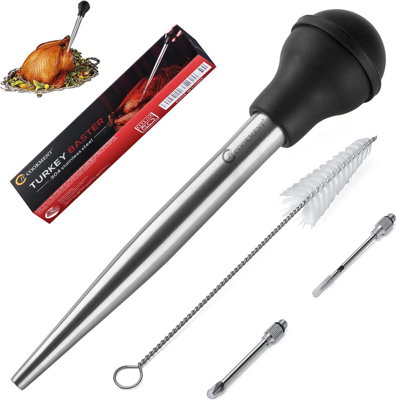 JY COOKMENT Stainless Steel Turkey Baster Baster Syringe for Cooking Meat Injector Set with 2 Marinade Needles 1 Cleaning Brush for Home Baking Kitchen Tool Home & Garden > Kitchen & Dining > Kitchen Tools & Utensils JY OUTDOOR Black  
