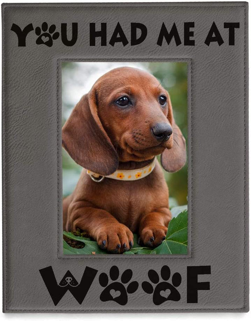 KATE POSH - You Had Me at WOOF Engraved Leather Picture Frame - Dog Lover Gifts, Birthday Gifts, Pet Memorial Gifts, New Puppy Gifts, Paws and Bones Decor (5X7-Horizontal)