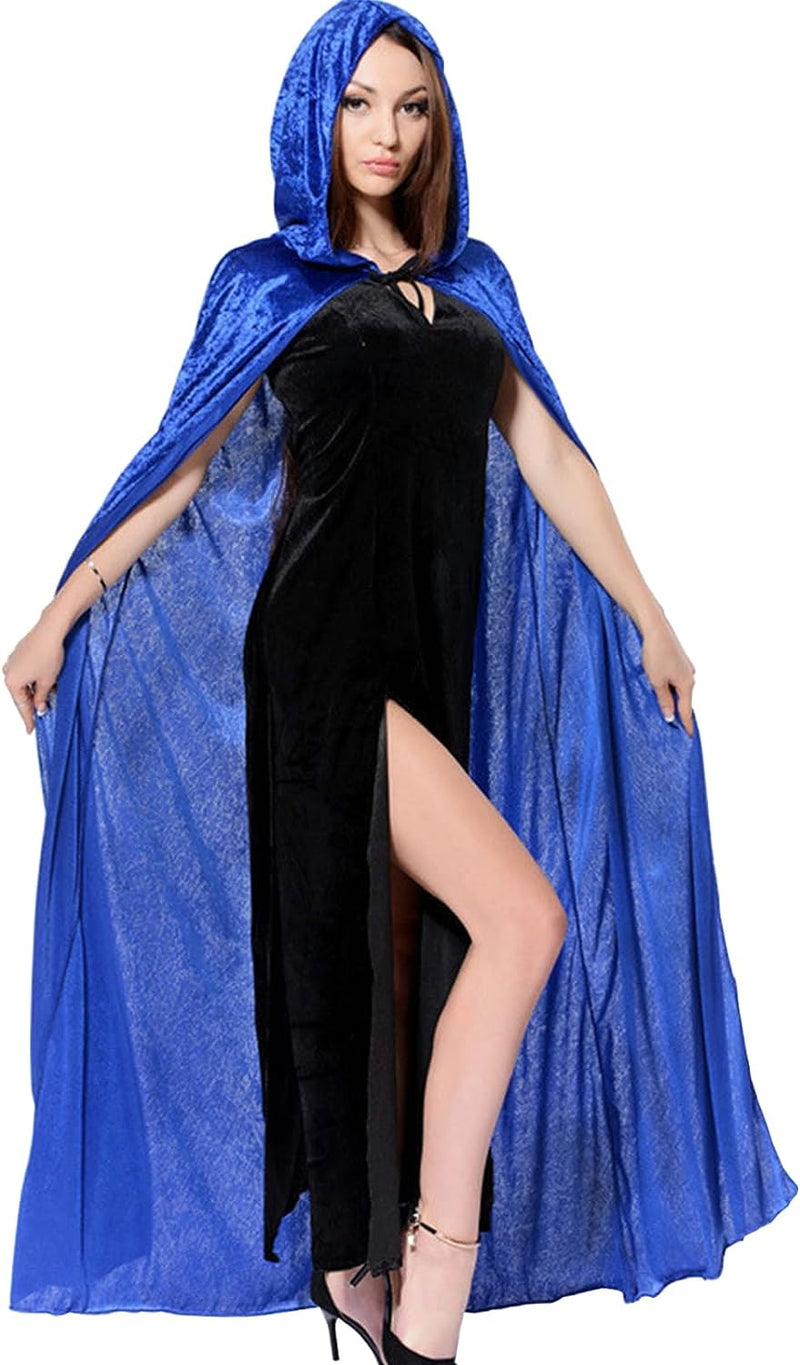 Halloween Hooded Cloak Full Length Velvet Cape with Hood for Halloween Cosplay Costume,59 Inch  iShyan Blue  