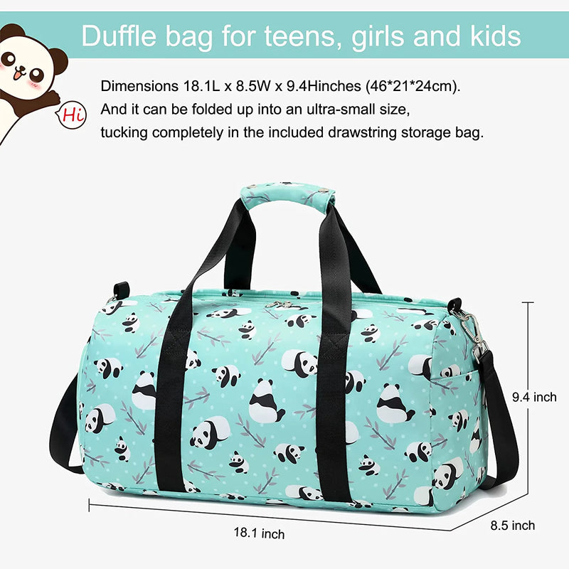 Girls Dance Duffle Bag，Gymnastics Sports Bag for Girls, Kids Small Overnight Weekender Carry on Travel Bag with Shoe Compartment and Wet Pocket Panda Home & Garden > Household Supplies > Storage & Organization Octsky   