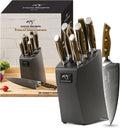 NANFANG BROTHERS Knife Set, 9-Piece Damascus Kitchen Knife Set with Block, ABS Ergonomic Handle for Chef Knife Set, Knife Sharpener and Kitchen Shears, Knife Block Set Home & Garden > Kitchen & Dining > Kitchen Tools & Utensils > Kitchen Knives NANFANG BROTHERS Brown/Grey 9 Pieces 