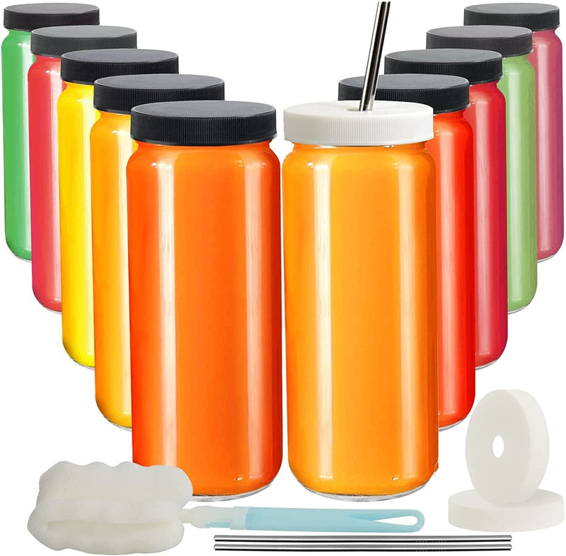16Oz 10 Pack Juice Bottles, RUCKAE Glass Bottles Juicing Bottles with Lids, Smoothie Cup with Lids and Straws, Glass Water Bottle Mason Jar Drinking Glasses for Juicing, Smoothies, Kombucha Home & Garden > Decor > Decorative Jars Ruckae Transparent  