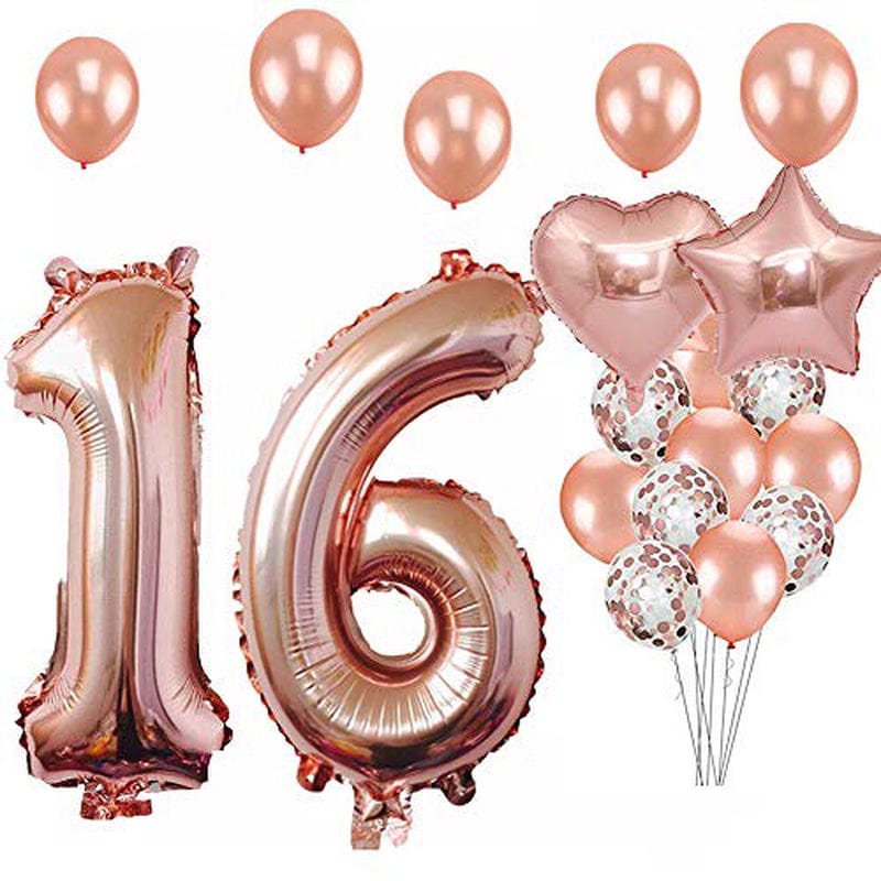16Th Birthday Decorations Party Supplies, Jumbo Rose Gold Foil Balloons for Birthday Party Supplies,Anniversary Events Decorations and Graduation Decorations Sweet 16 Party,16Th Anniversary