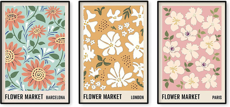 16X24" - Set of 3 Flower Market Posters, Prints for Wall Decor, Boho Floral Wall Art Prints for Room, Aesthetic Contemporary, Colorful Flower Drawing Wall Art, Danish Pastel Posters (No Frame) Home & Garden > Decor > Artwork > Posters, Prints, & Visual Artwork Generic   