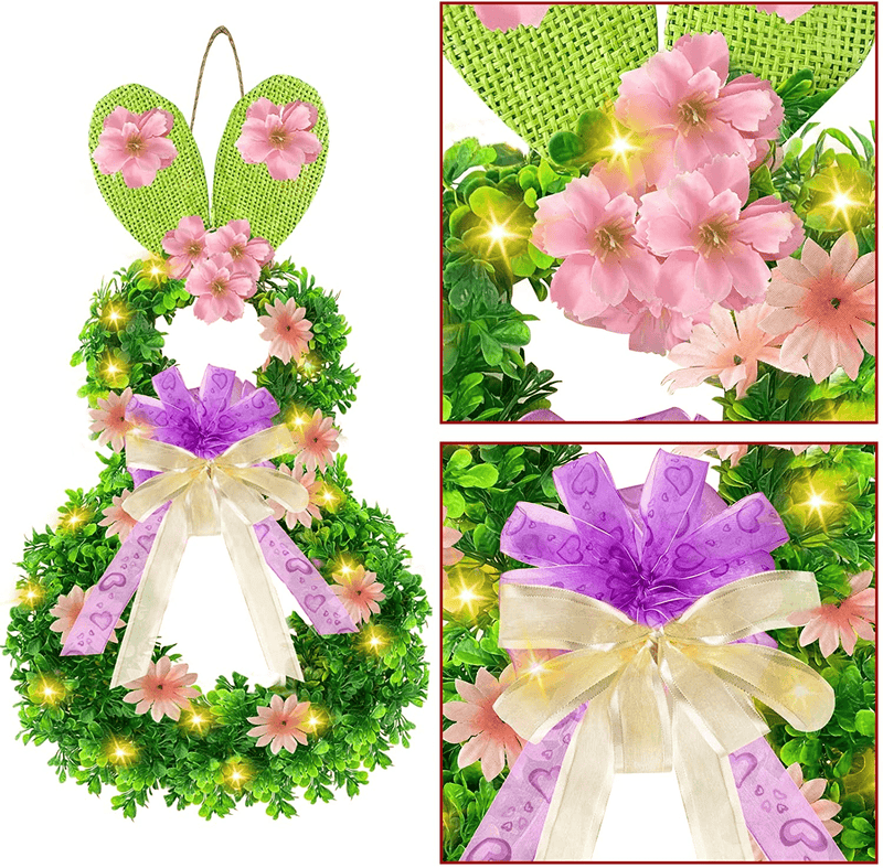 17" Lighted Easter Wreath Decoration for Front Door, Spring Wreath with Bunny, Easter Eggs, Battery Operated with Timer Light 18 LED Green Leaves Eucalyptus Wreath for Easter Decor Home Indoor Wall Home & Garden > Decor > Seasonal & Holiday Decorations TURNMEON   