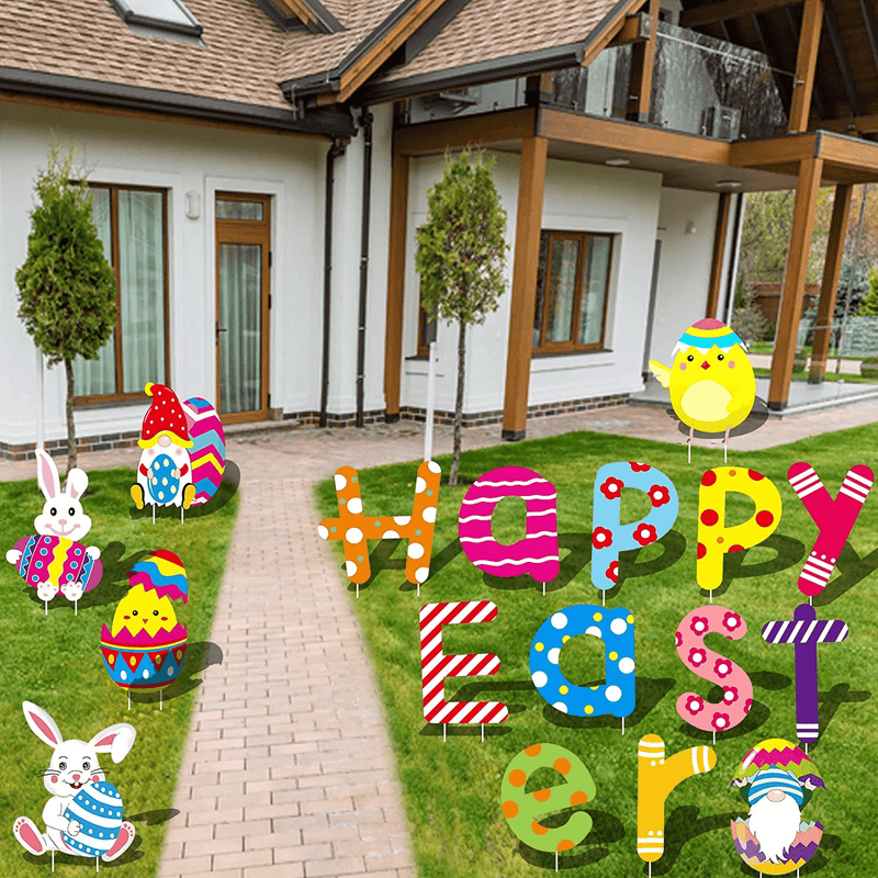 17 Pieces Easter Outdoor Decorations, Easter Yard Signs Easter Rabbit Eggs Chick Yard Signs, Happy Easter Outdoor Lawn Decors with Stakes, Waterproof Easter Party Supplies Home & Garden > Decor > Seasonal & Holiday Decorations CAPIVA   