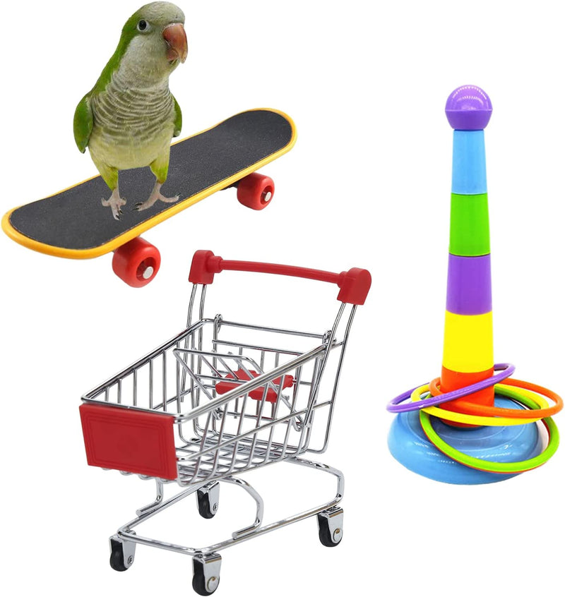 3PCS Parrot Toys Mini Shopping Cart Training Rings Skateboard Stand Perch for Budgie Parakeet Cockatiel Conure Lovebird Animals & Pet Supplies > Pet Supplies > Bird Supplies > Bird Toys Wontee   